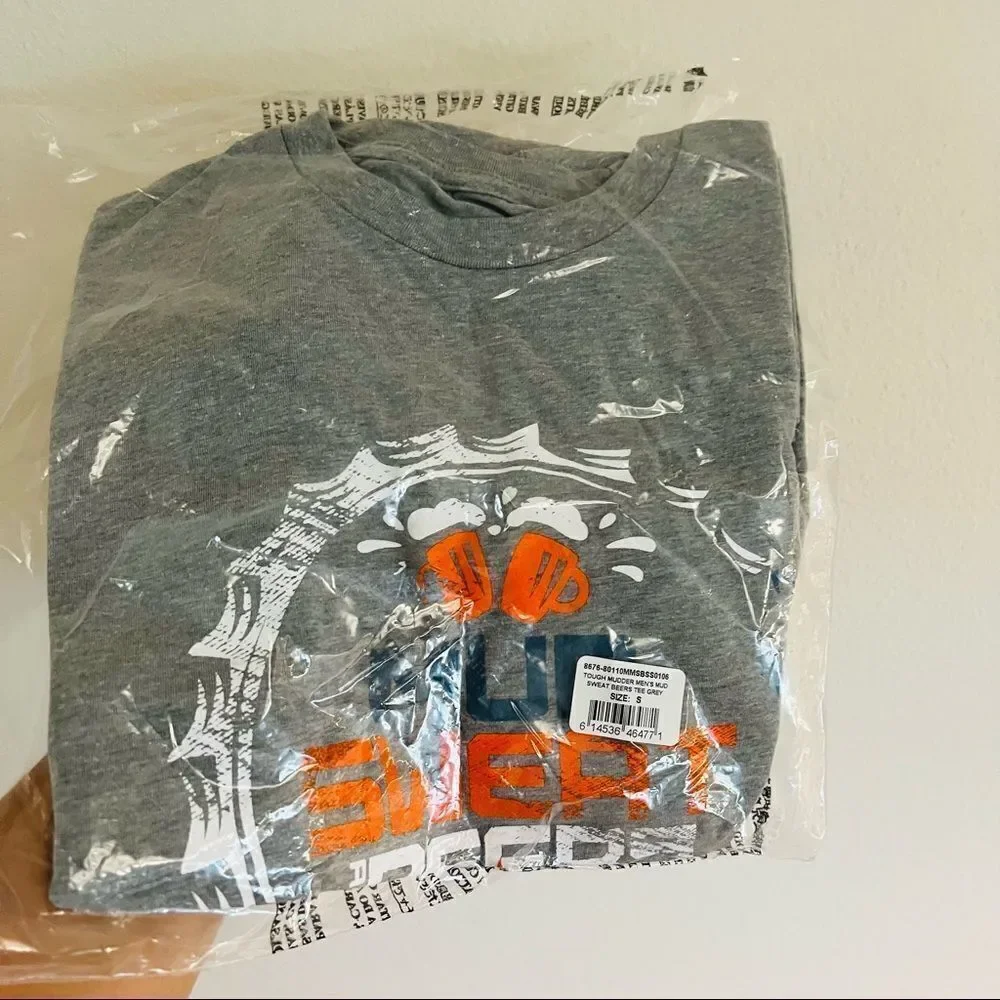 TOUGH MUDDER Men's Gray Sweat Beers Short Sleeve T Shirt Size Small NWT - Picture 6 of 7